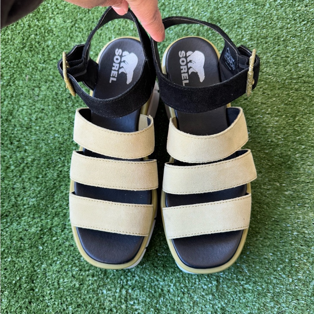 Sorel Women's Black and Tan Sandals